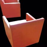 Pair of orange leather club chairs 1980