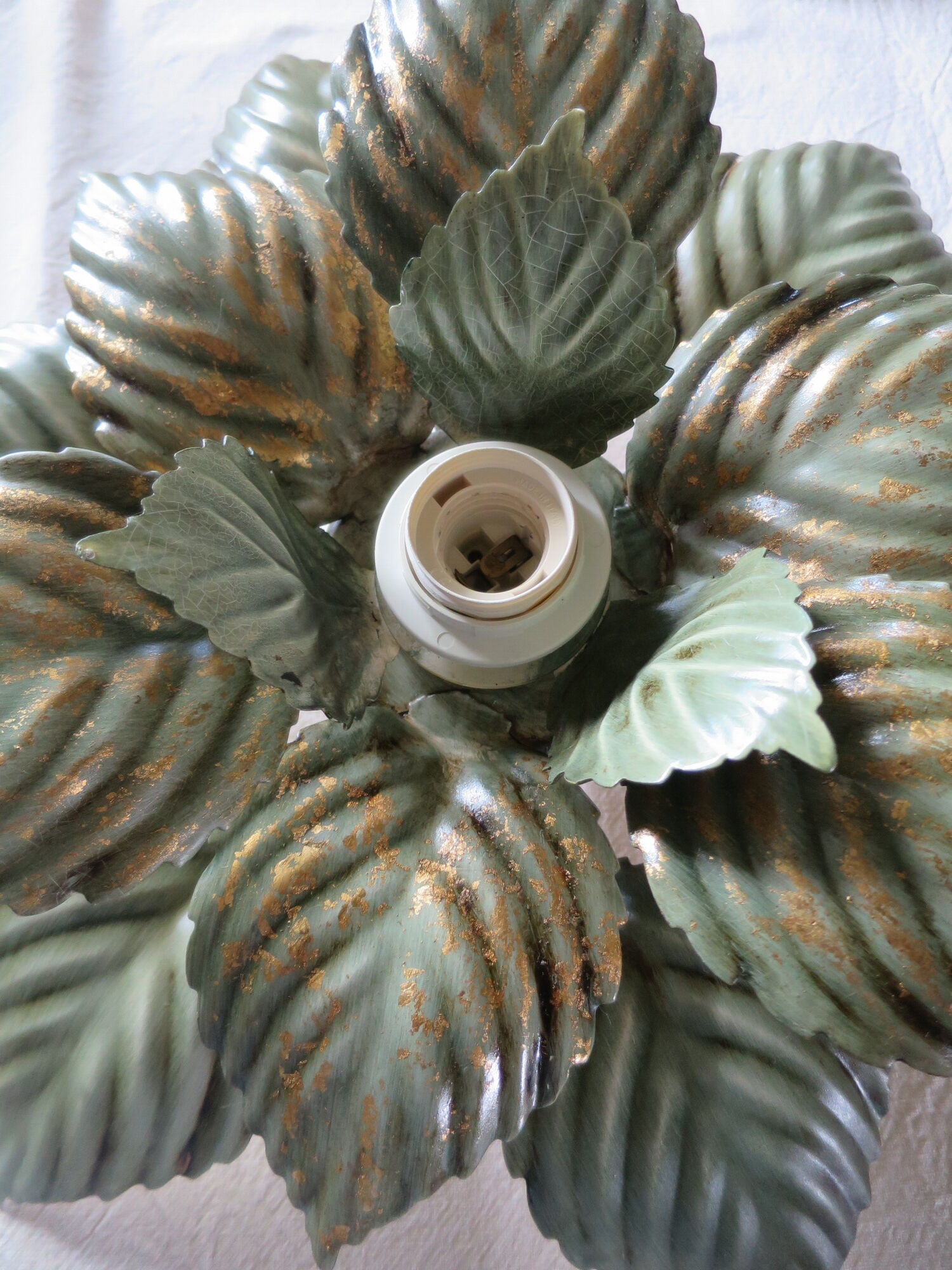 ceiling lamp or wall lamp masca flower leaves metal golden green 40 cm