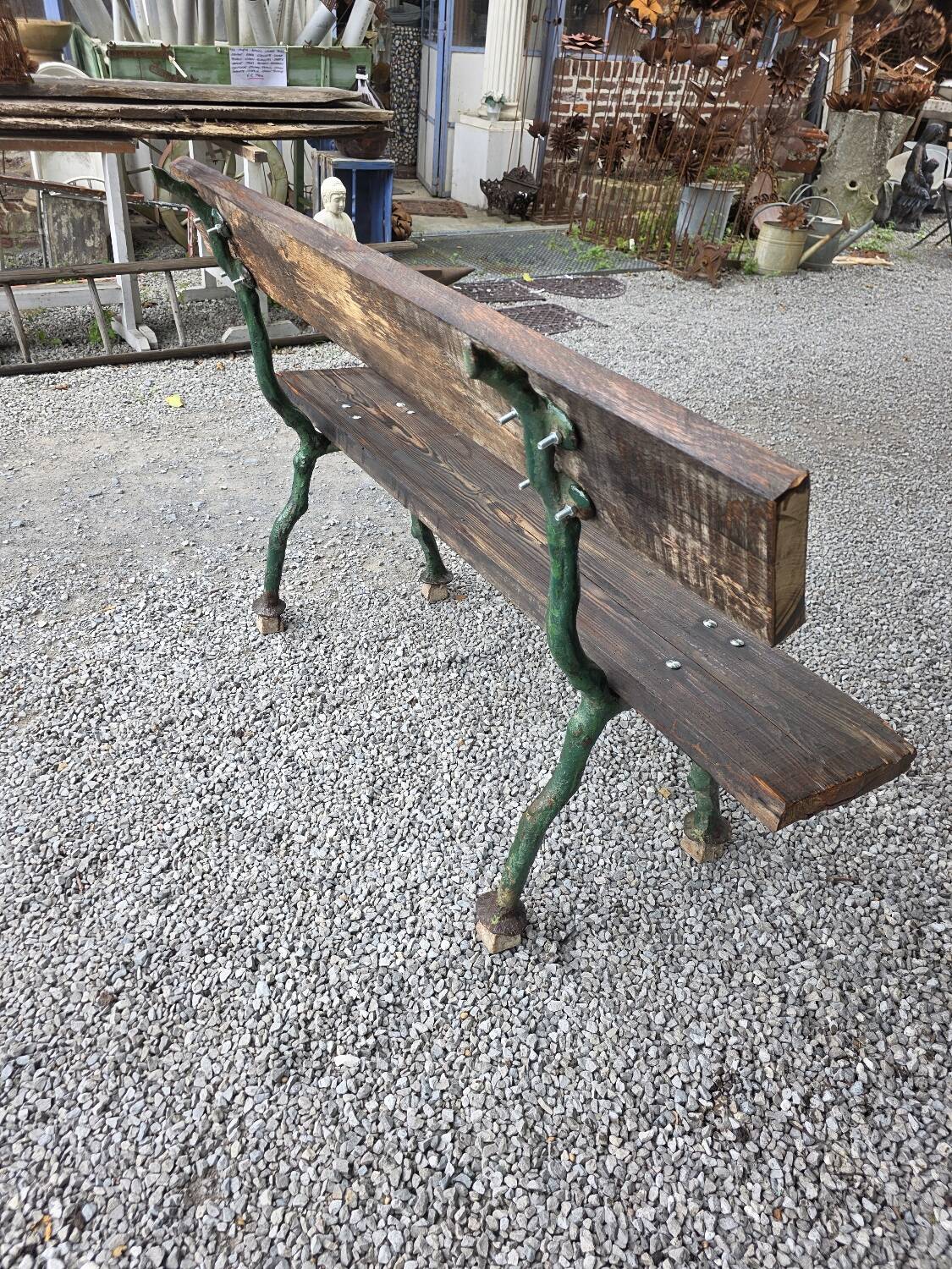 Cast iron garden bench with solid oak seat