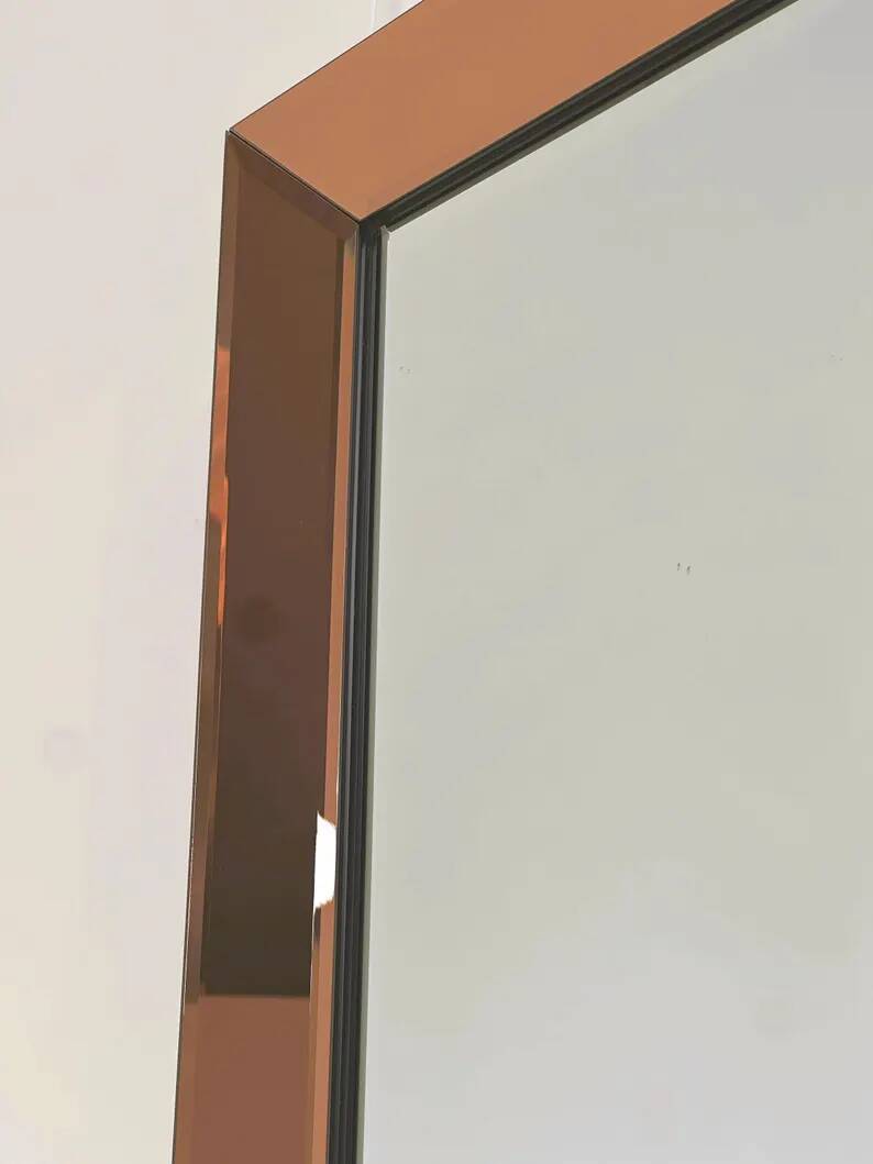 Vintage Peach/Rose Smoked Mirror – Beveled Frame, 1970s