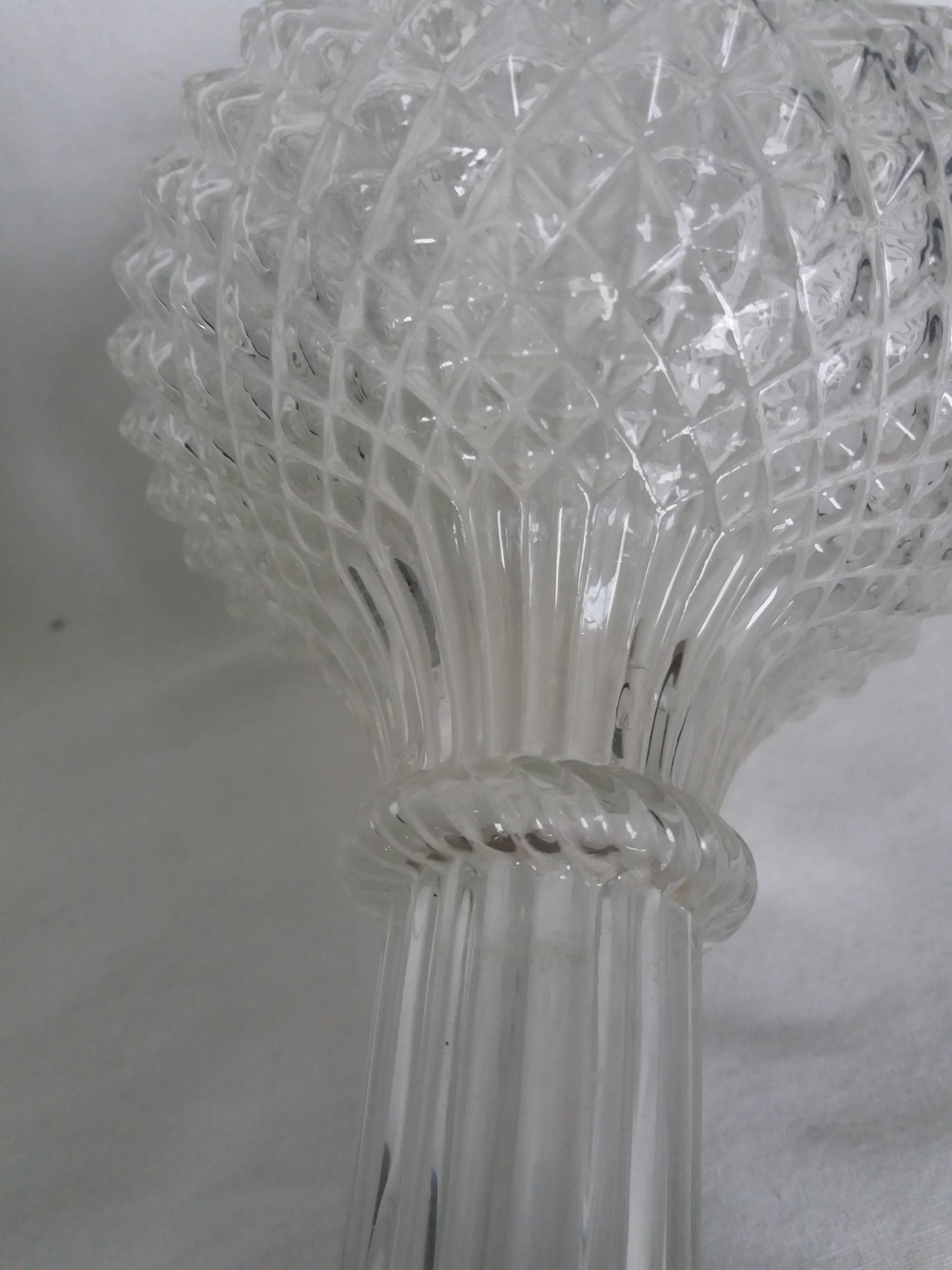 Glass carafe vase with pineapple diamond point decoration