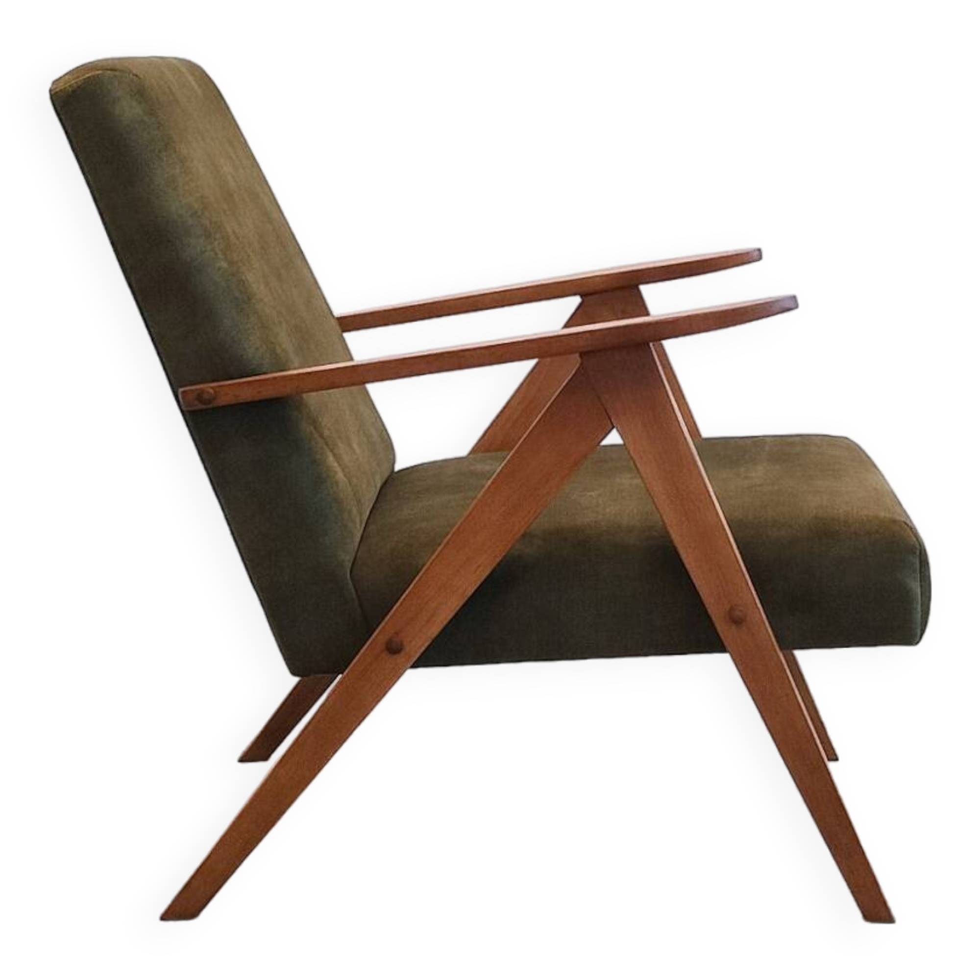 Mid-Century Accent Chair Model B-310 Var in Forest Green Velvet