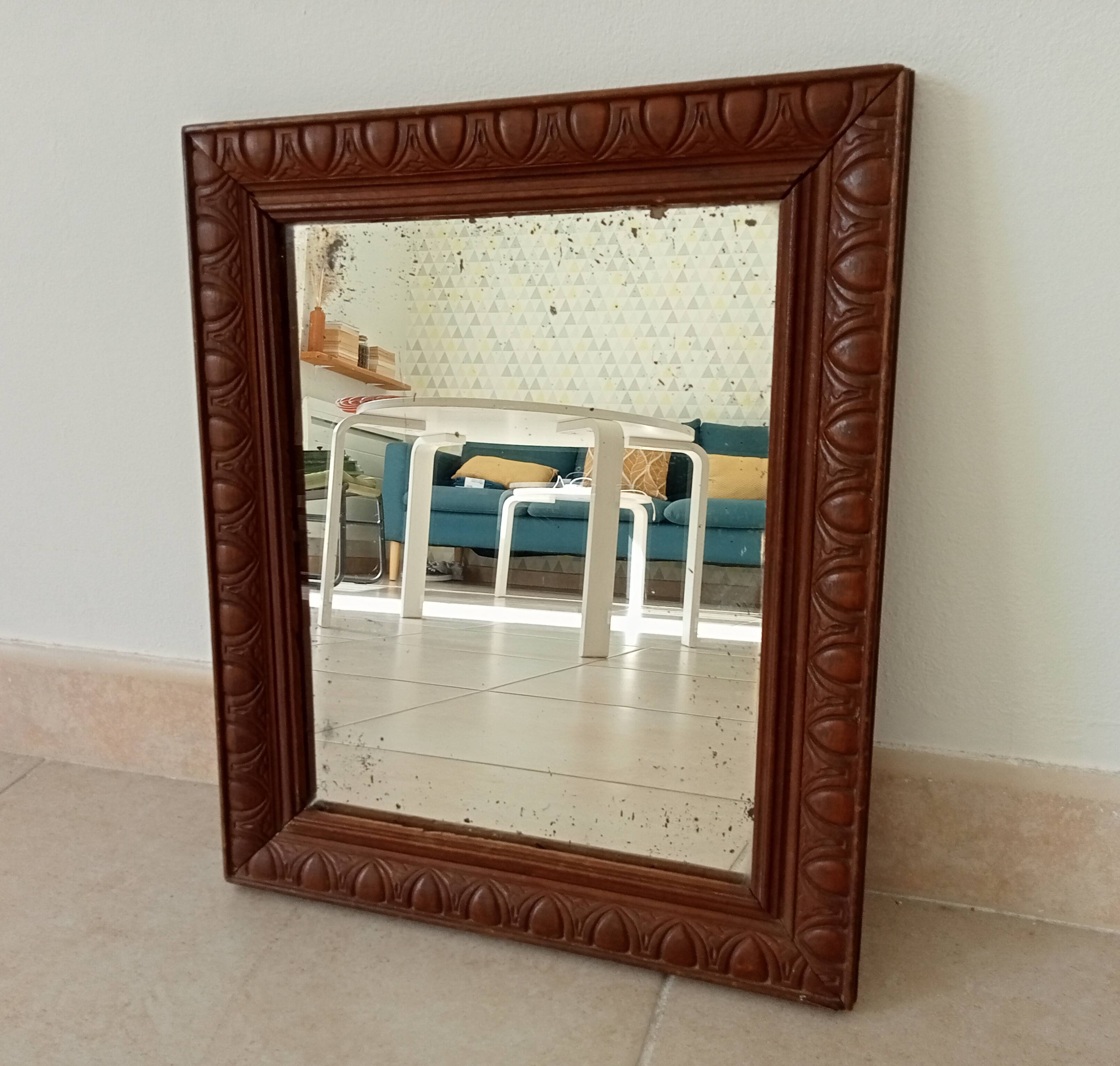 Old carved wooden mirror 38*32cm