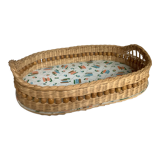 Ancienne corbeille plateau osier rotin perles de bois