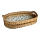 Old wicker basket tray with wooden beads.