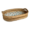 Old basket wicker rattan tray wooden beads