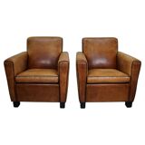 Fauteuils de club en cuir couleur cognac néerlandais vintage, ensemble de 2