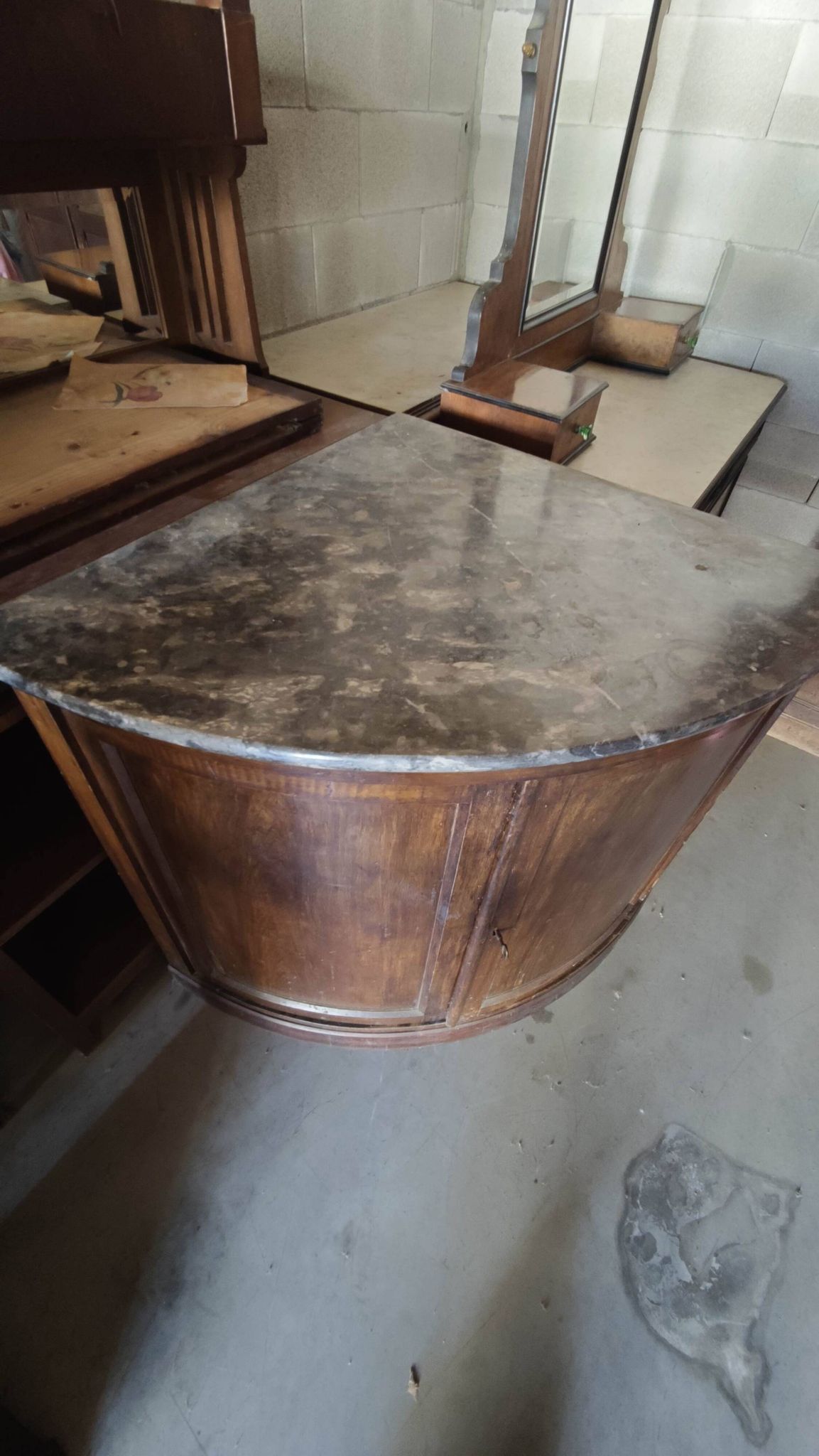 Rare Low Corner Cabinet from the Louis-Philippe Era – 19th Century – Marble Top