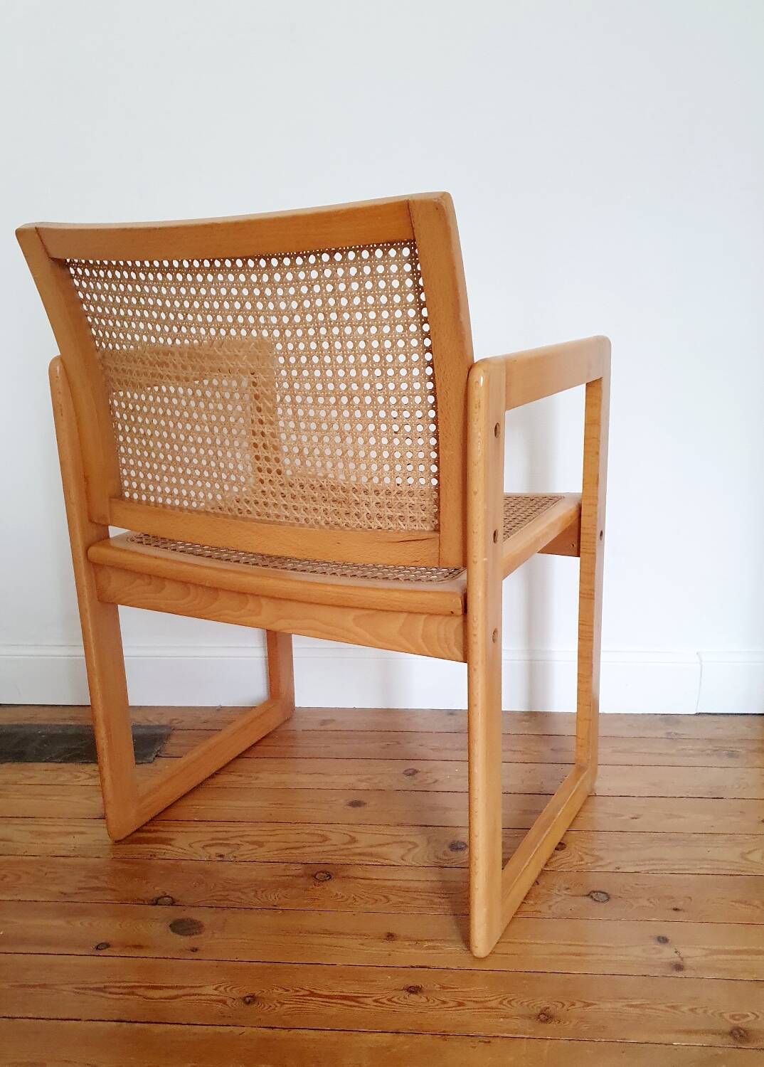 Fauteuil en hêtre et cannage 1980