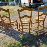 6 Old Straw Chairs in Fruit Tree