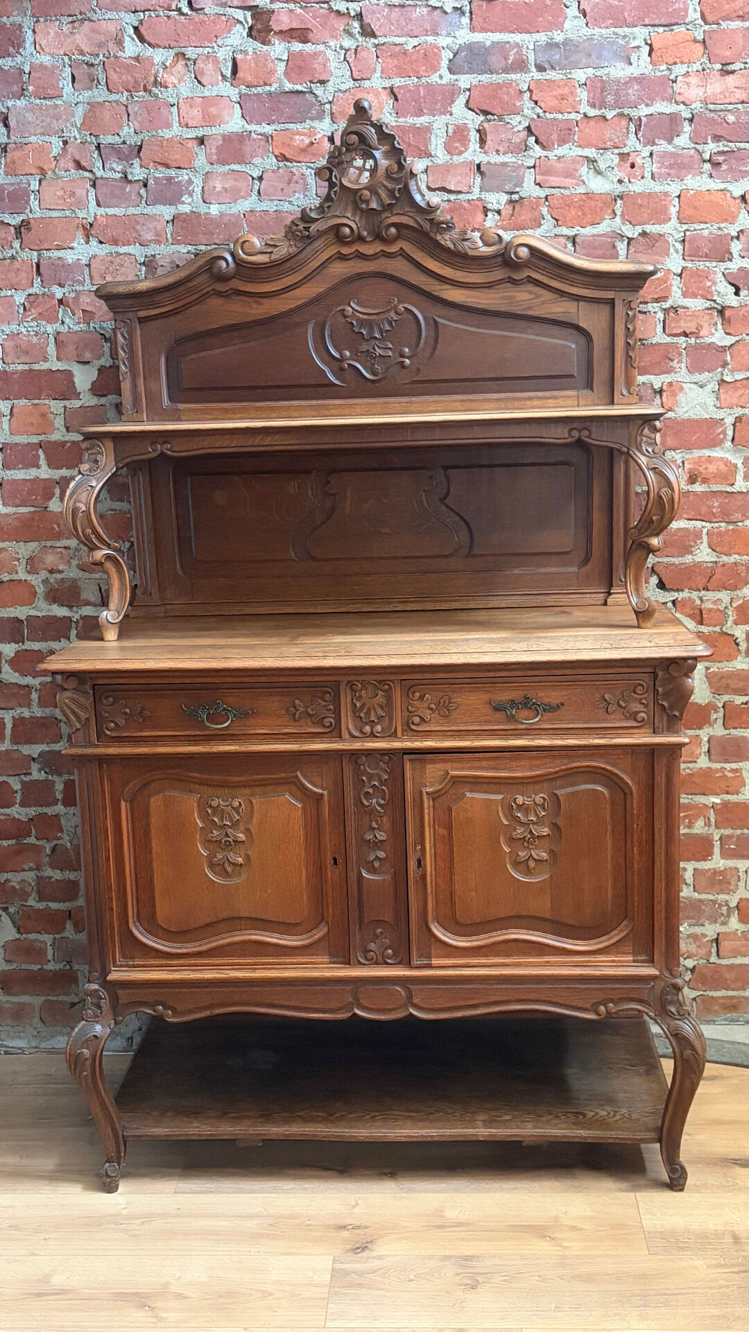Antique oak sideboard, Louis XV rococo style, late 19th century.