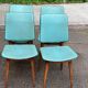 4 Scandinavian dining chairs in solid wood and blue-green leather from the 1950s.