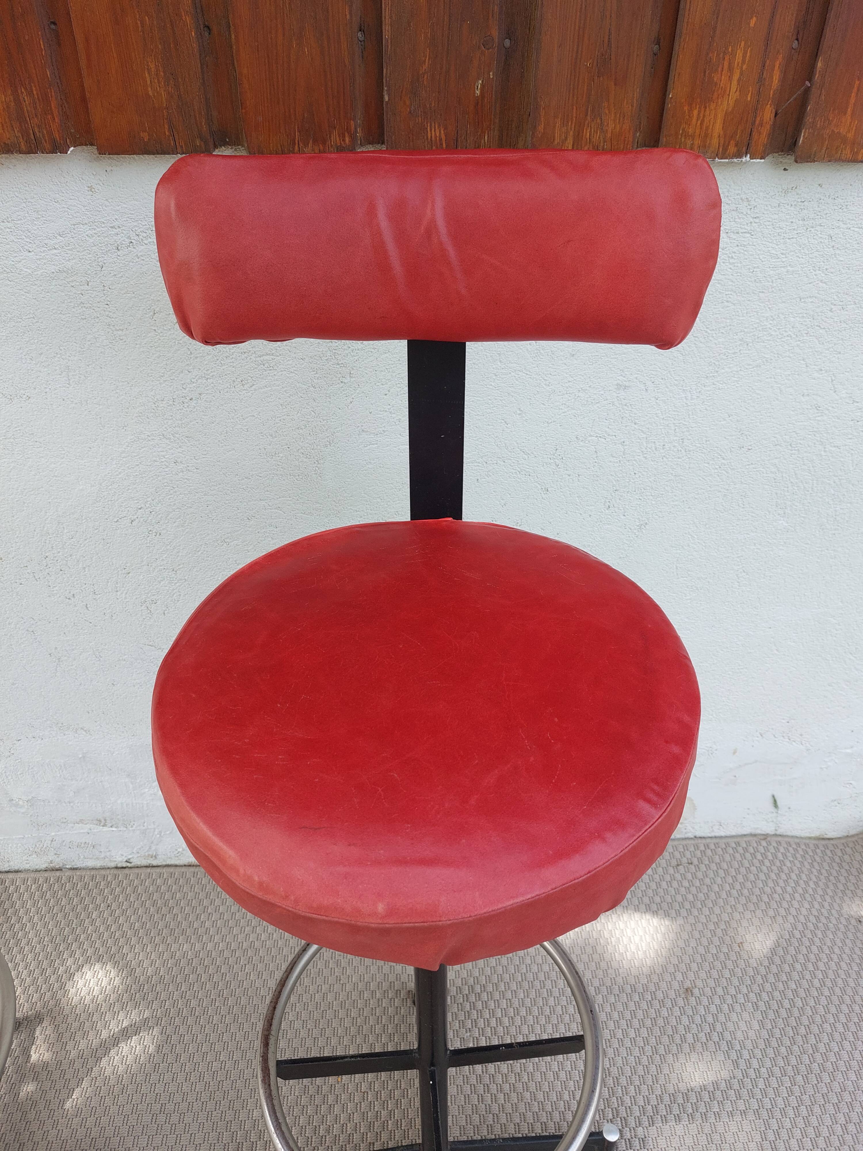 pair of high stools, leather, vintage, industrial