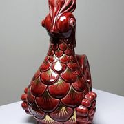 Pair of ceramic glazed candlesticks in the shape of roosters, signed A.G Roger, year 1948.
