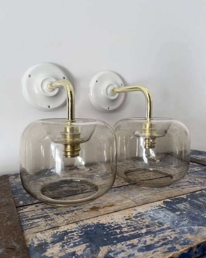 Set of two vintage smoked glass wall lights