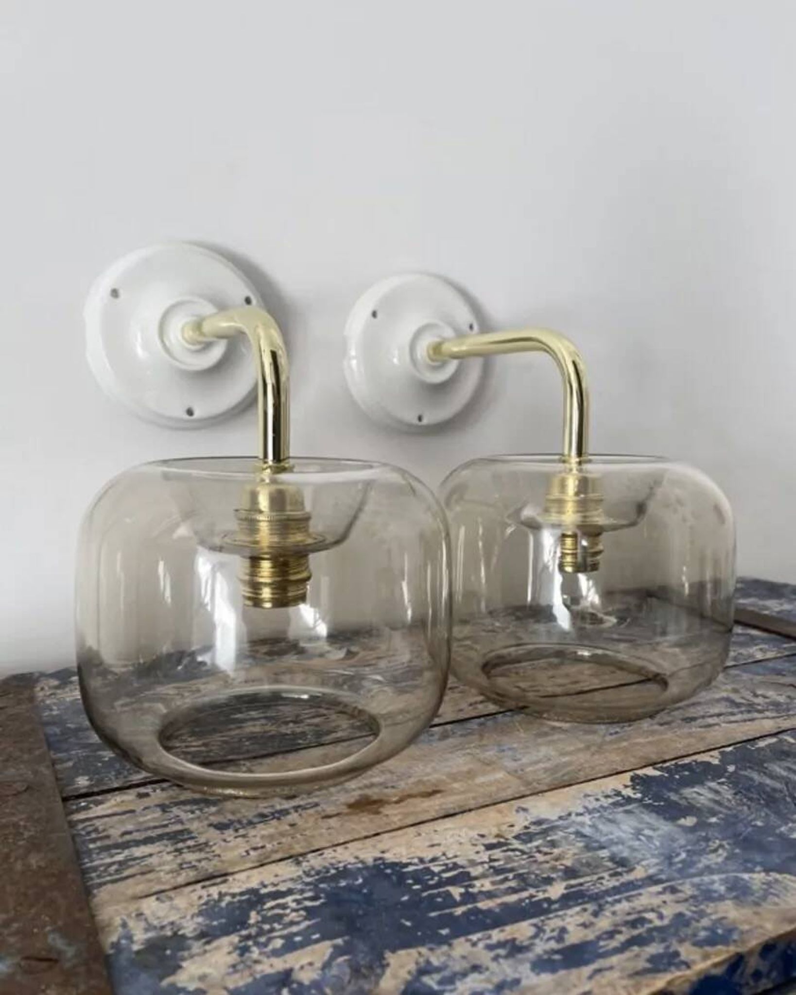 Set of two vintage smoked glass wall lights