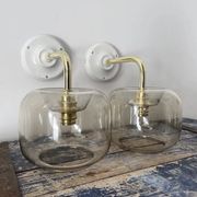 Set of two vintage smoked glass wall lights