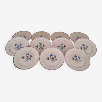 Lot de 11 assiettes plates années 30 en faïence K&G Lunéville modèle Denise