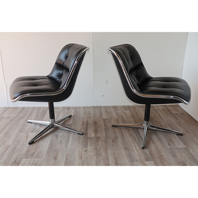 Pair of leather swivel armchairs by Charles Pollock for Knoll 1960
