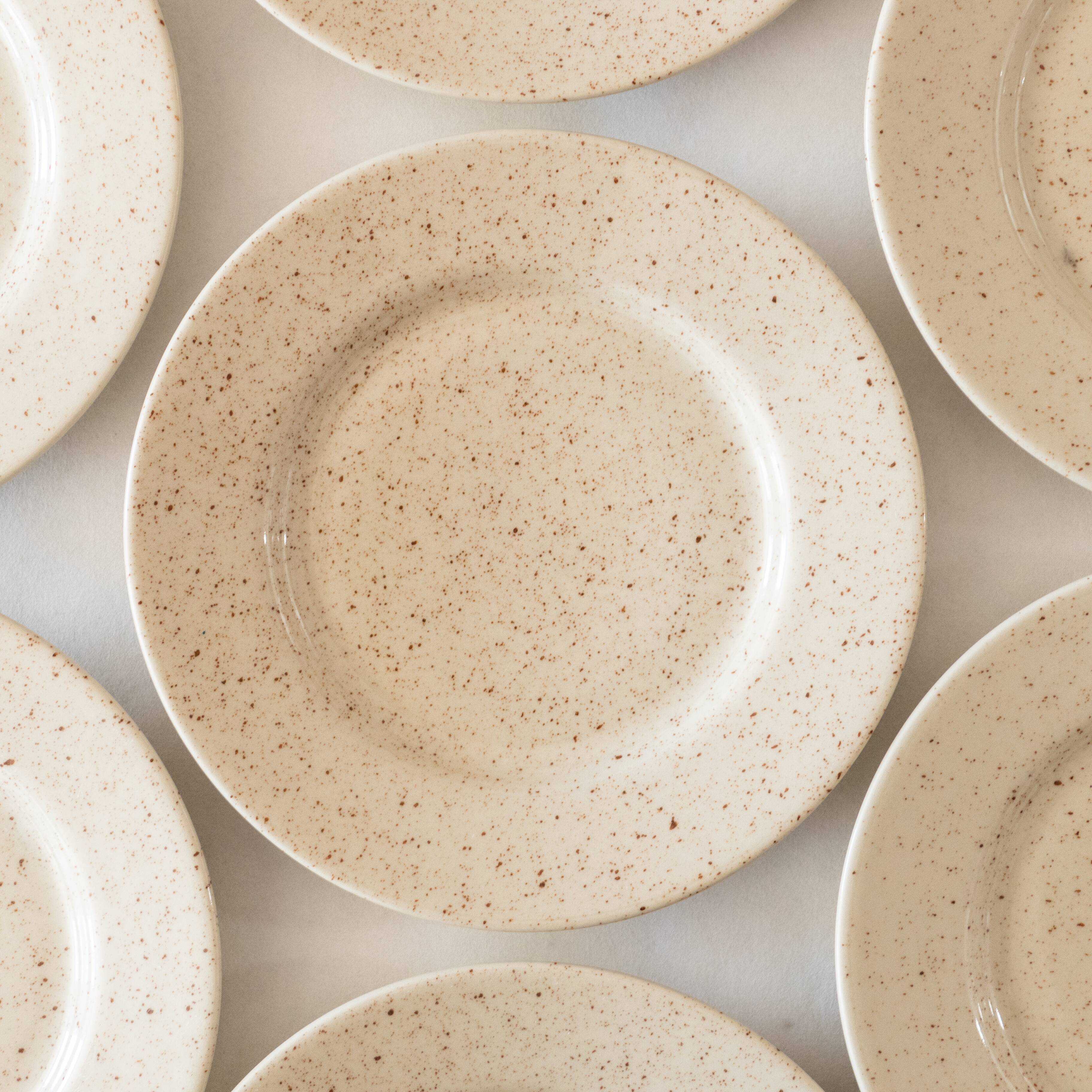 6 vintage speckled stoneware plates