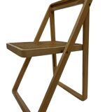 set of four mid century modern folding chairs, wood and webbing chair, italy 1970s design