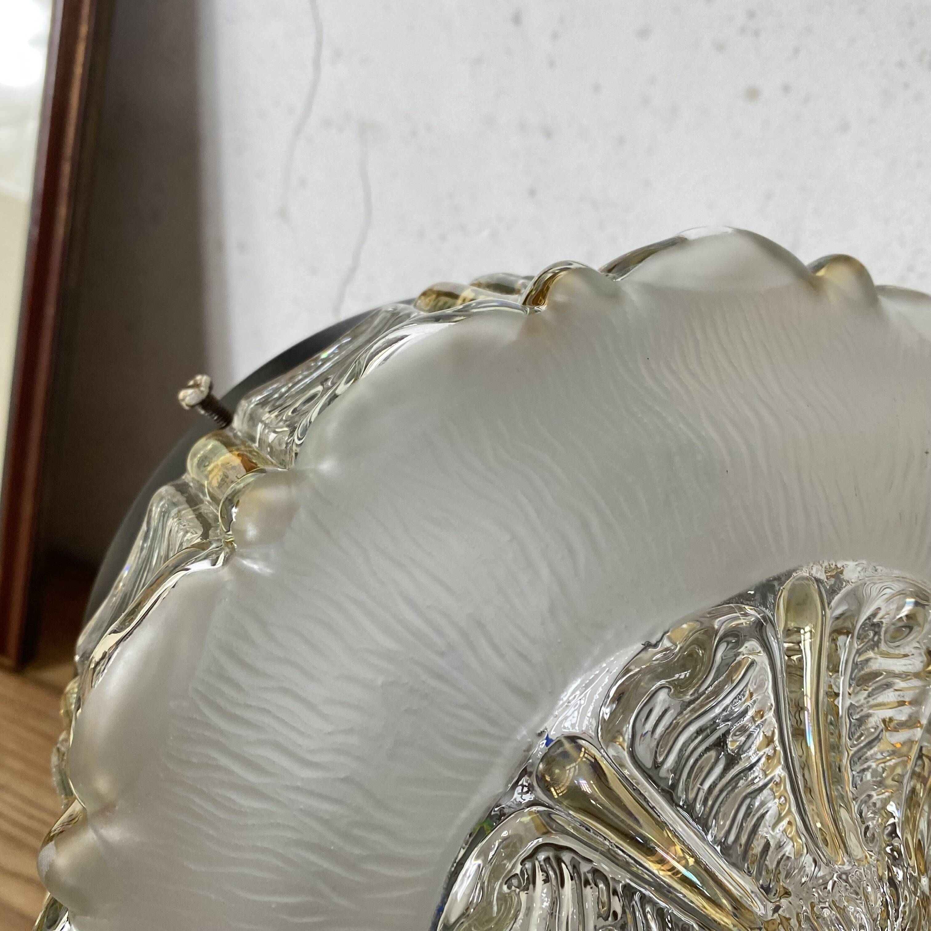 Wall-mounted ceiling light with transparent and amber glass, vintage luminaire.