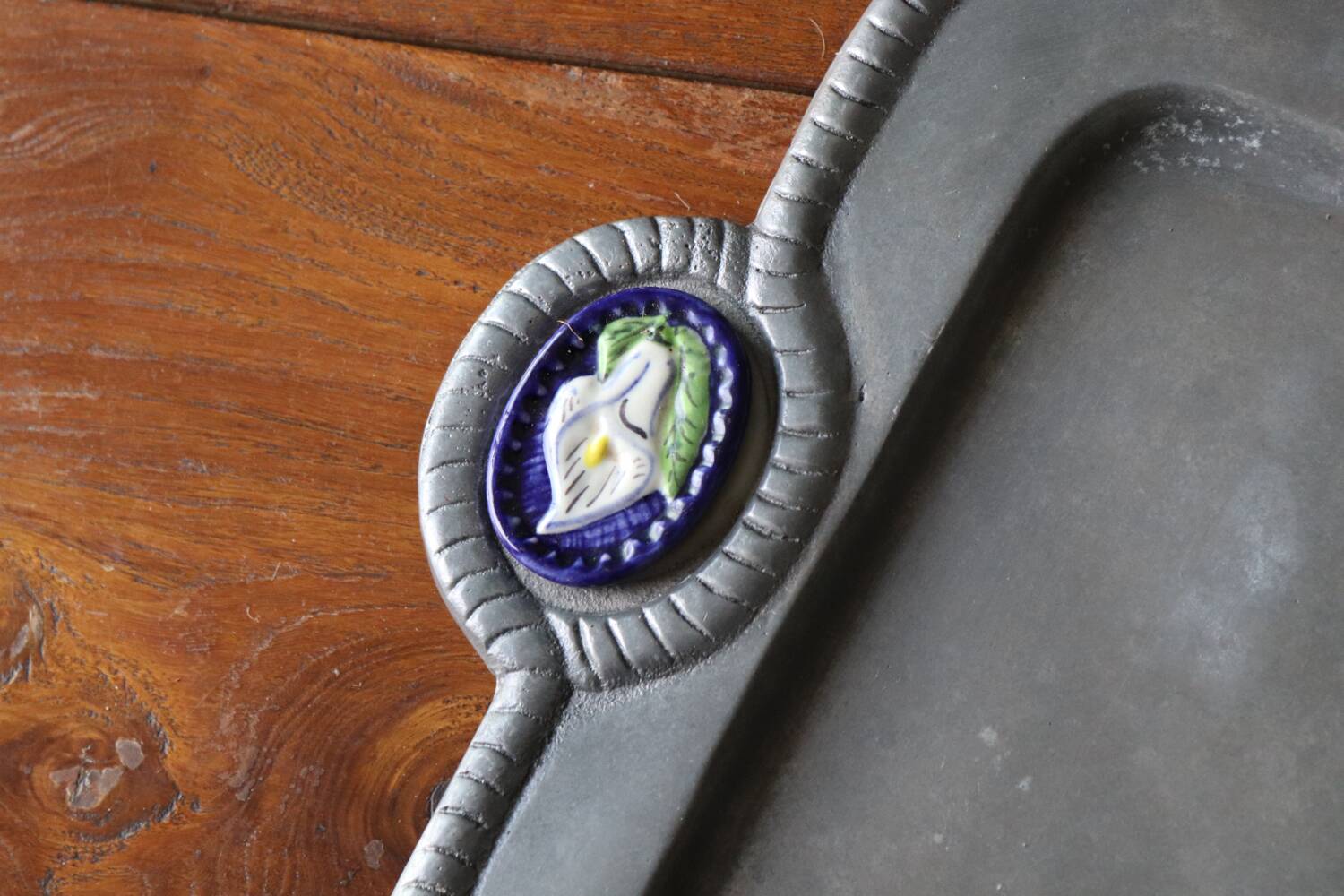 Vintage metal and ceramic tray