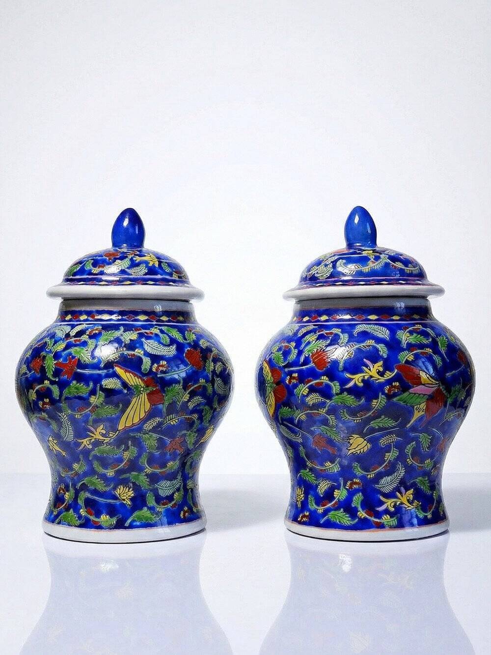 2 pots à gingembre vintage en porcelaine de Chine émaillée