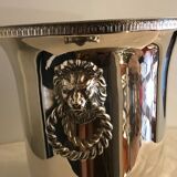 Ancient champagne bucket in silver metal with lion heads