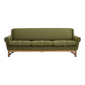 1970s, 3-seater Danish sofa, green furniture wool, oak wood.