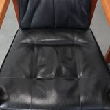 Set of 4 luxury black leather Art Deco dining chairs with armrests
