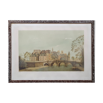 Tableau lithographie les quais de seine à Paris signé alexis Mori.