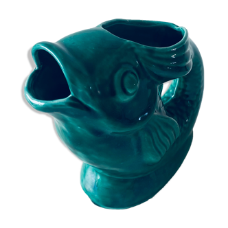 Vintage pitcher green fish shape