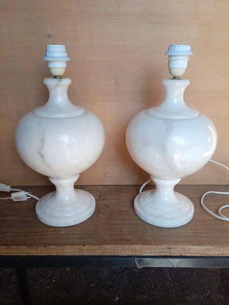 2 pieds de lampe balustre en albâtre, 1970