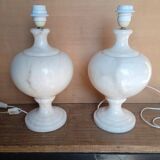 2 pieds de lampe balustre en albâtre, 1970