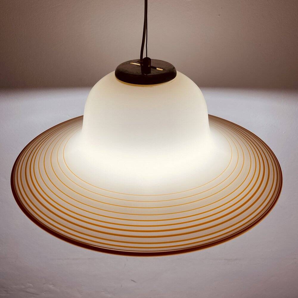 Beige suspended glass lamp Murano mid-century by De Majo, Venice, Italy, 1970s.