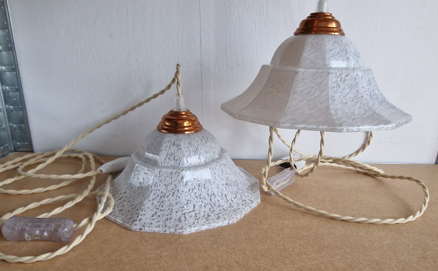 Duo of glass pendant lamps Art Deco