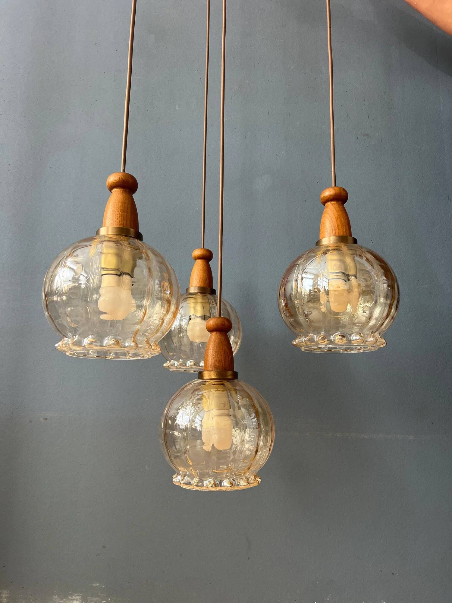 Vintage Hustadt Leuchten glass cascade pendant lamp