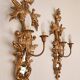 Louis XVI wall lamps Rocaille gilded carved wood antique mirror glass