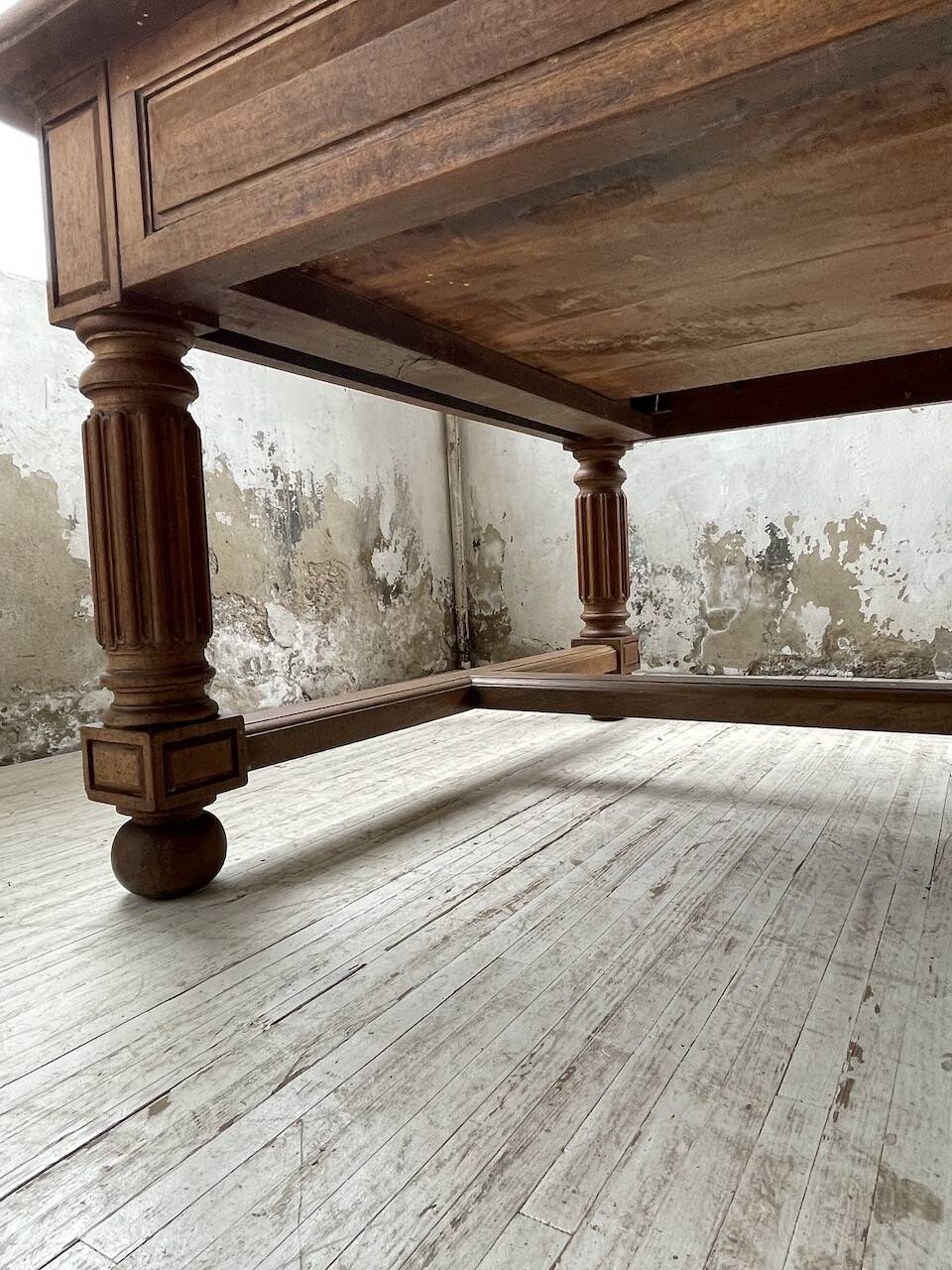 Solid walnut farmhouse castle table 1900 XXL