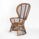 Fauteuil haut vintage en cannage/rotin. France, années 60