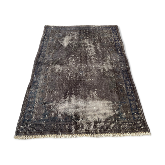 Distressed turkish rug 111x78 cm wool vintage rug, over-dyed gray