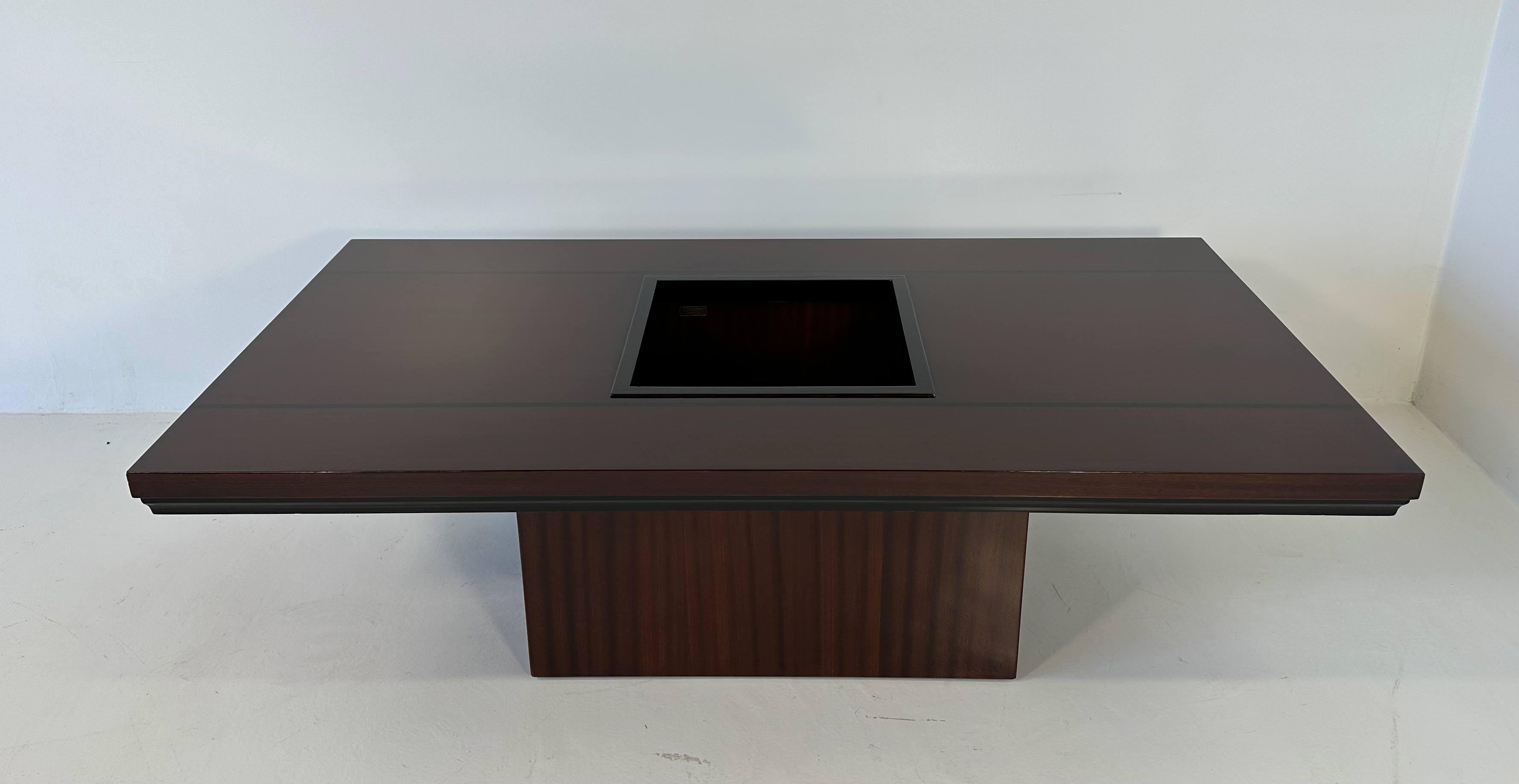 Italian Art Deco Bar Table in Mahogany and Ebonized Inlays, 1980s