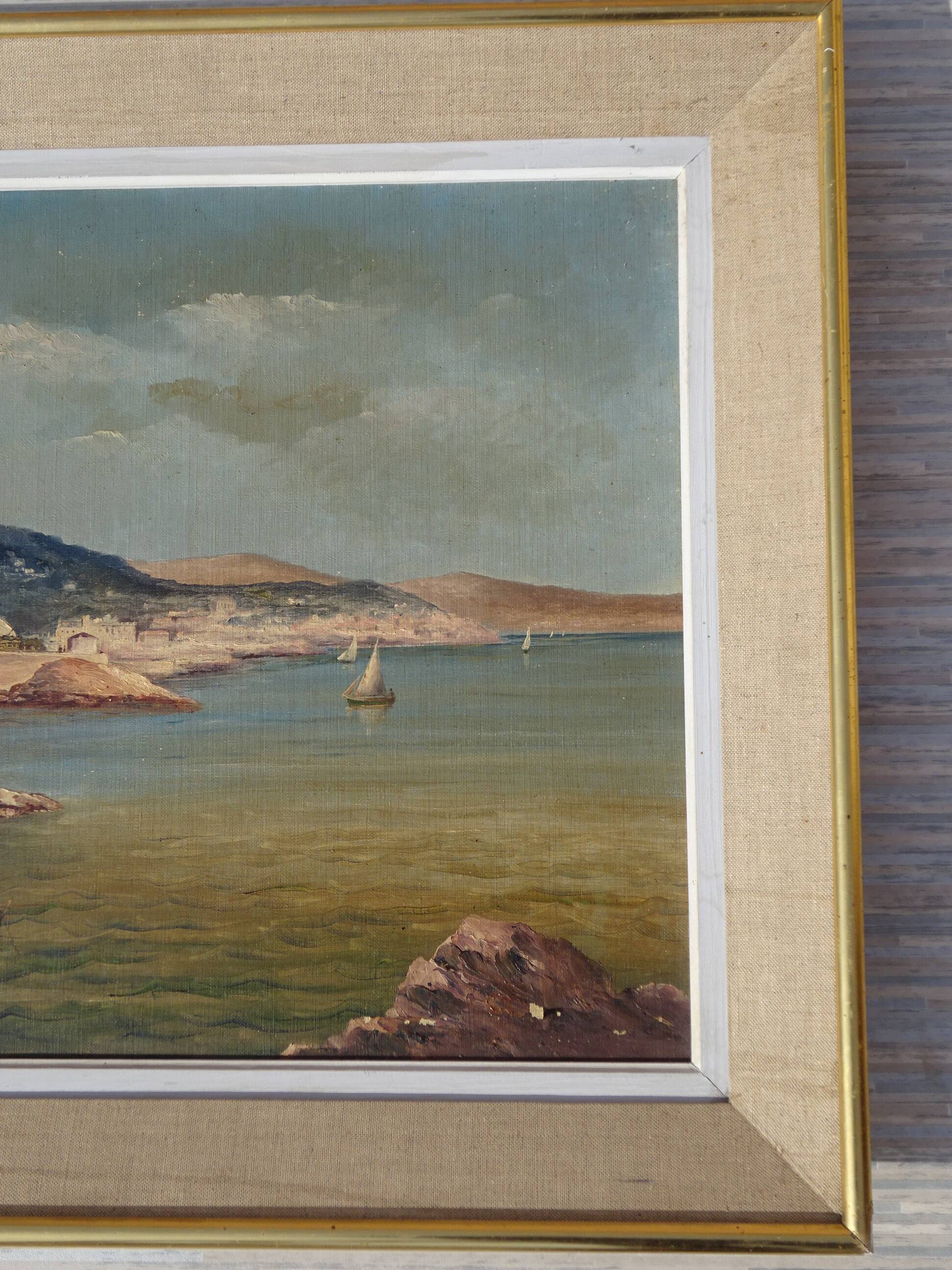 Huile sur toile du XIXème siècle, calanques, Méditerranée