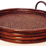 Round tray in wicker and rattan