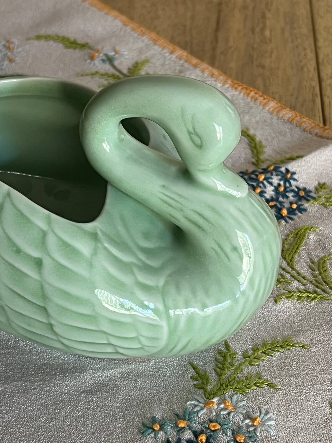 Almond green ceramic swan