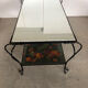 Vintage wrought iron coffee table with mirror and glass top