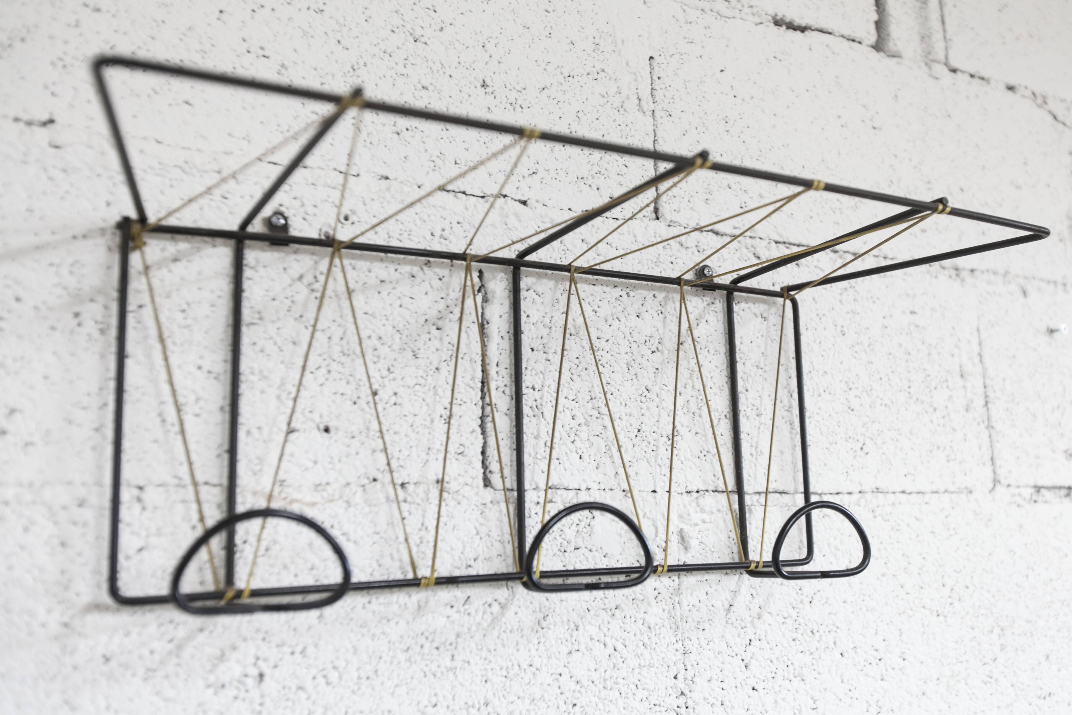 Black steel coat rack and scoubidou wire 1960