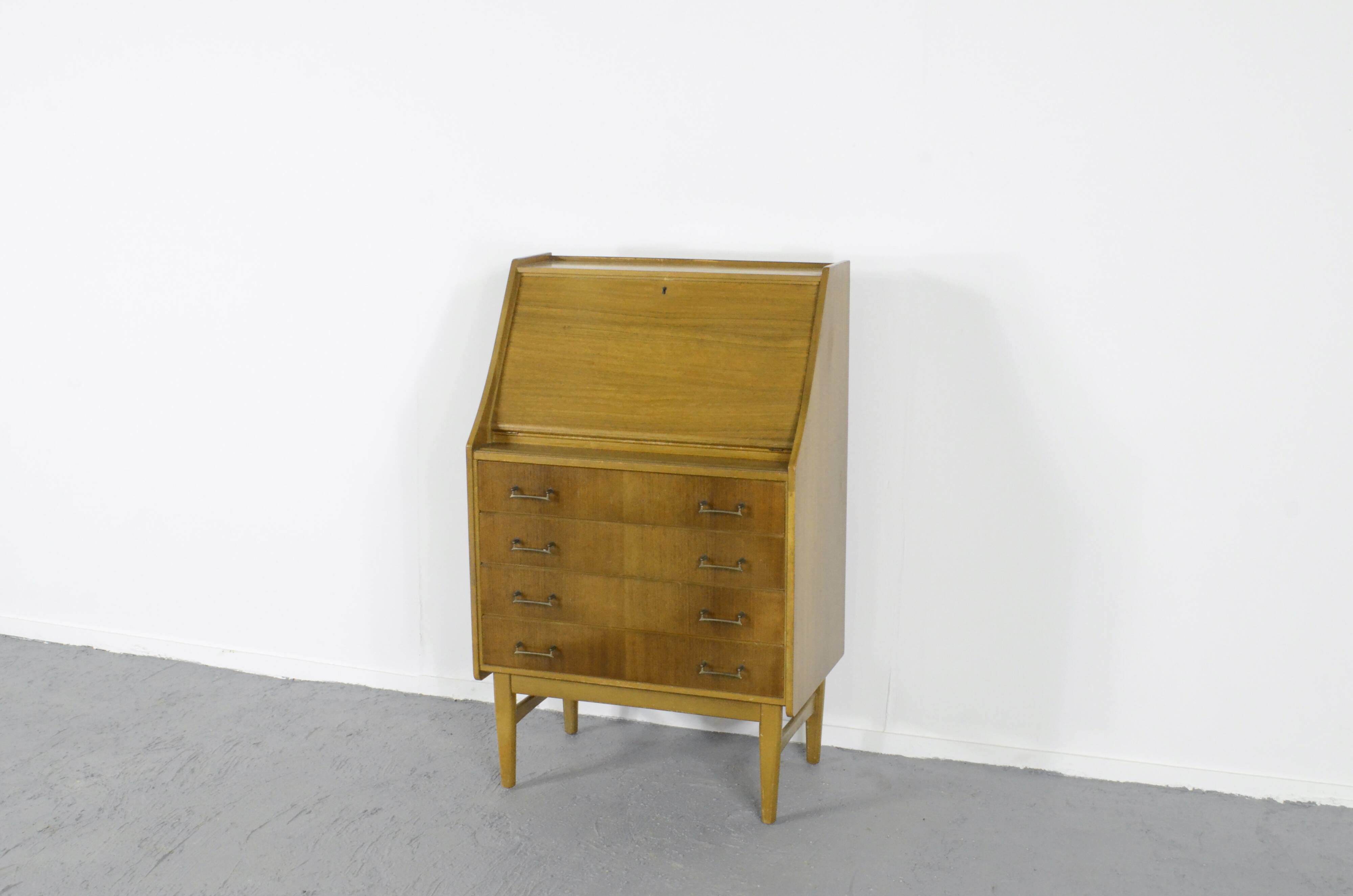 Midcentury Bureau Desk Cabinet In Teak Vintage Modern Danish Style