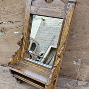Ancien miroir de barbier en teck birman